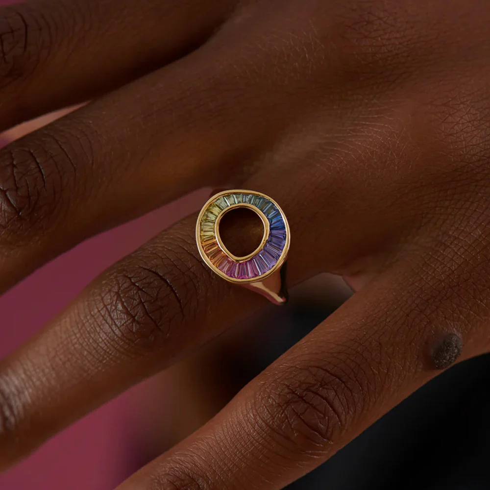 Rainbow Sapphire Baguette Sphere Ring - Image 3