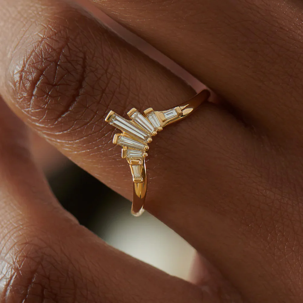 White Baguette Diamond Nesting Art Deco Wedding Ring - Image 3