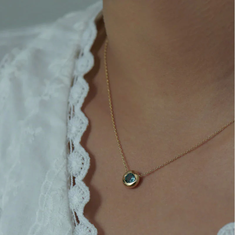 Ayin Teal Sapphire & Diamond Accent Evil Eye Necklace - Image 2