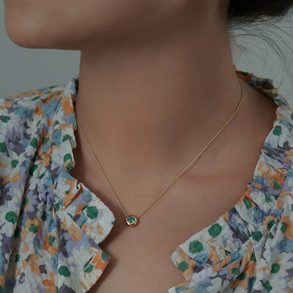 Ayin Teal Sapphire & Diamond Accent Evil Eye Necklace - Image 3
