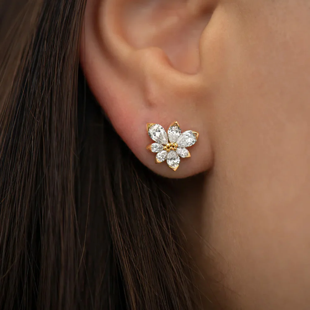 Asymmetric Blossom Diamond Earrings - Image 2