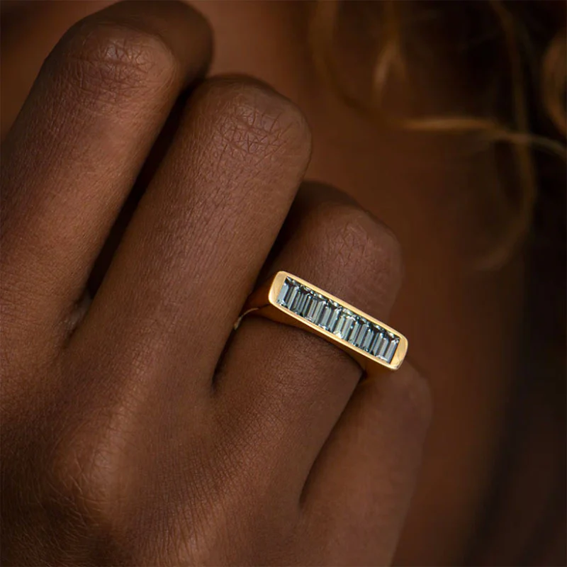 River Bank Statement Ring with Baguette Cut Teal Sapphires - Image 2