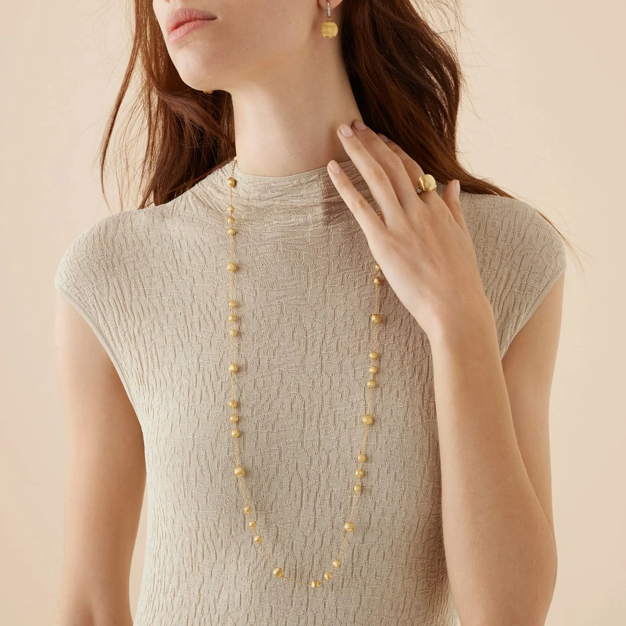Africa Collection Long Gold Beaded Necklace - Image 2