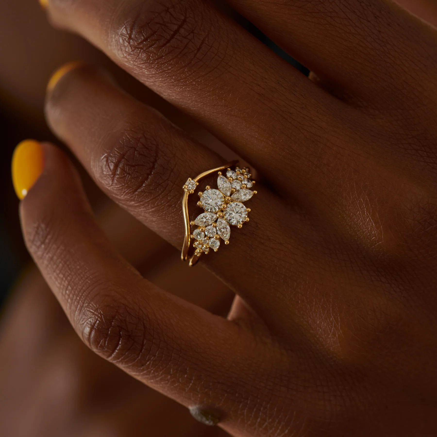 Flora Cluster Engagement Rings with Round Diamonds - Image 2