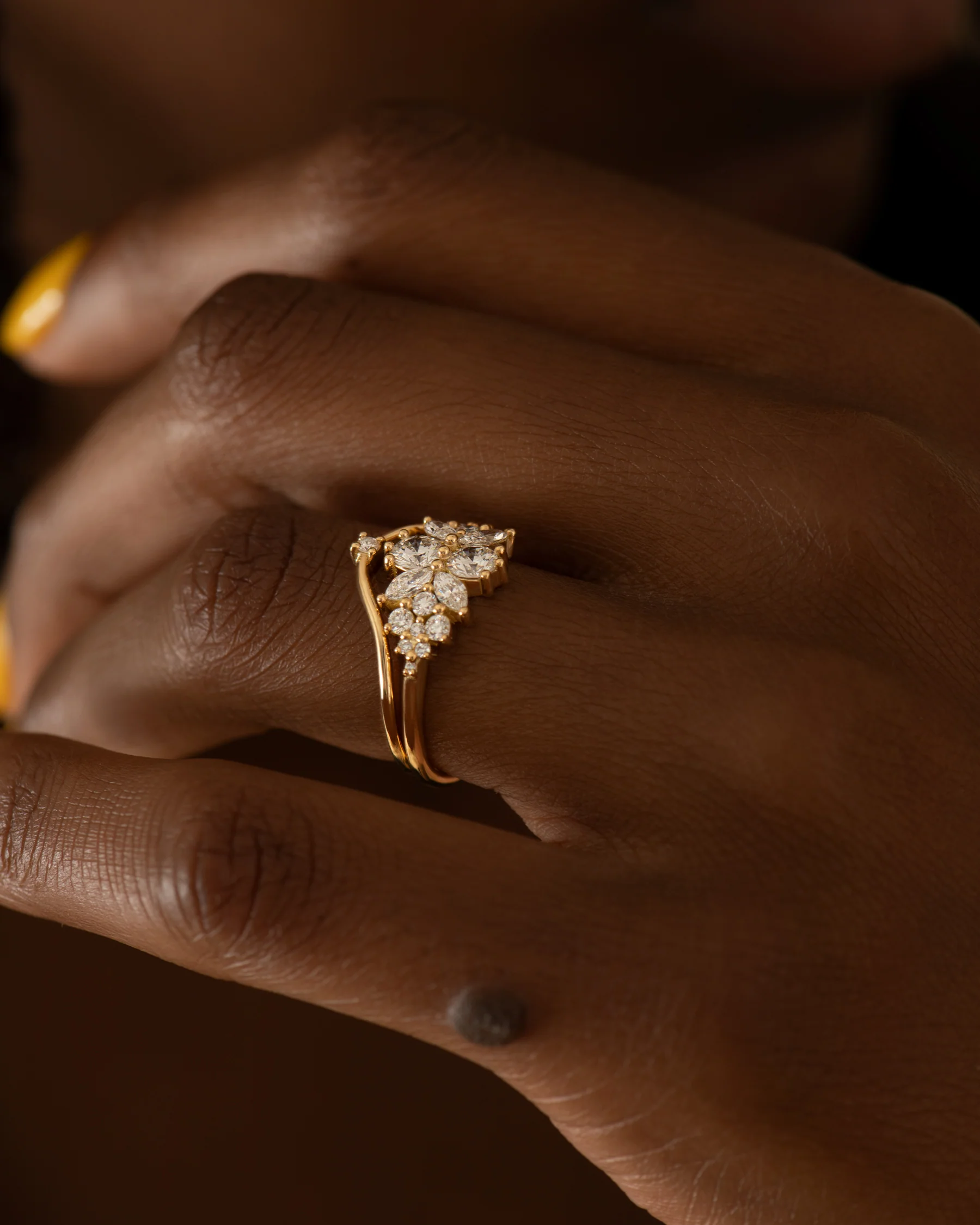 Flora Cluster Engagement Rings with Round Diamonds - Image 3
