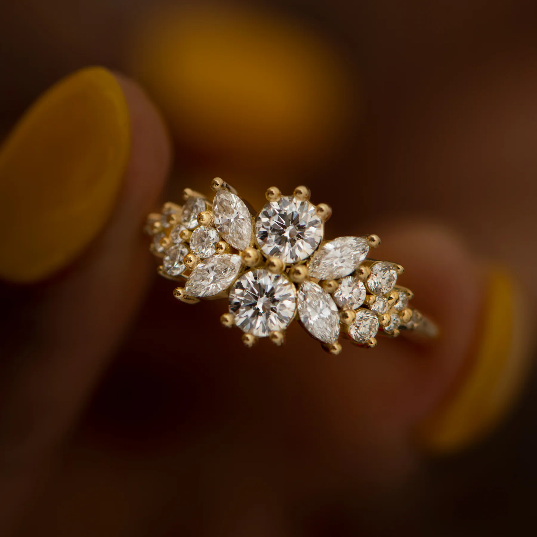 Flora Cluster Engagement Rings with Round Diamonds - Image 4