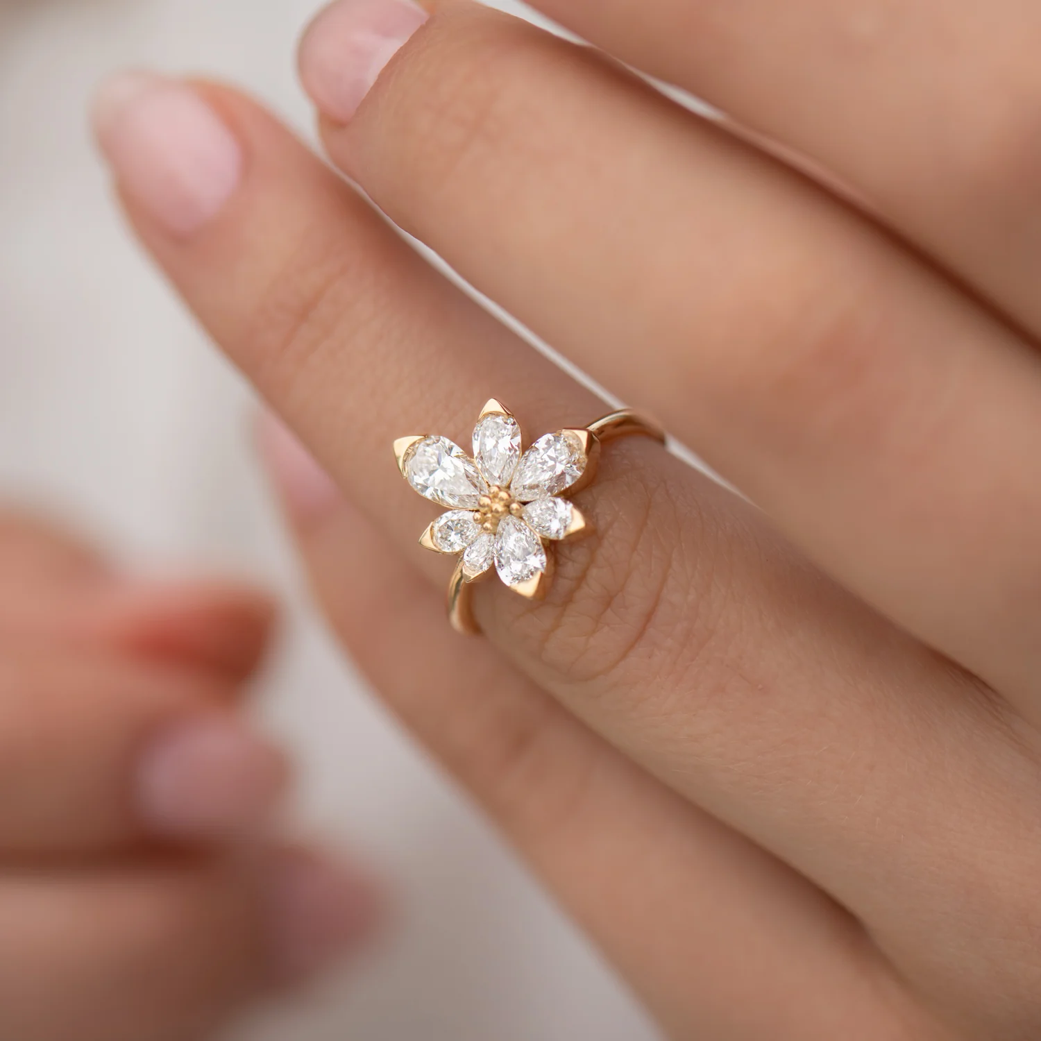 Asymmetric Blossom Engagement Ring with Pear Cut Diamonds - Image 4