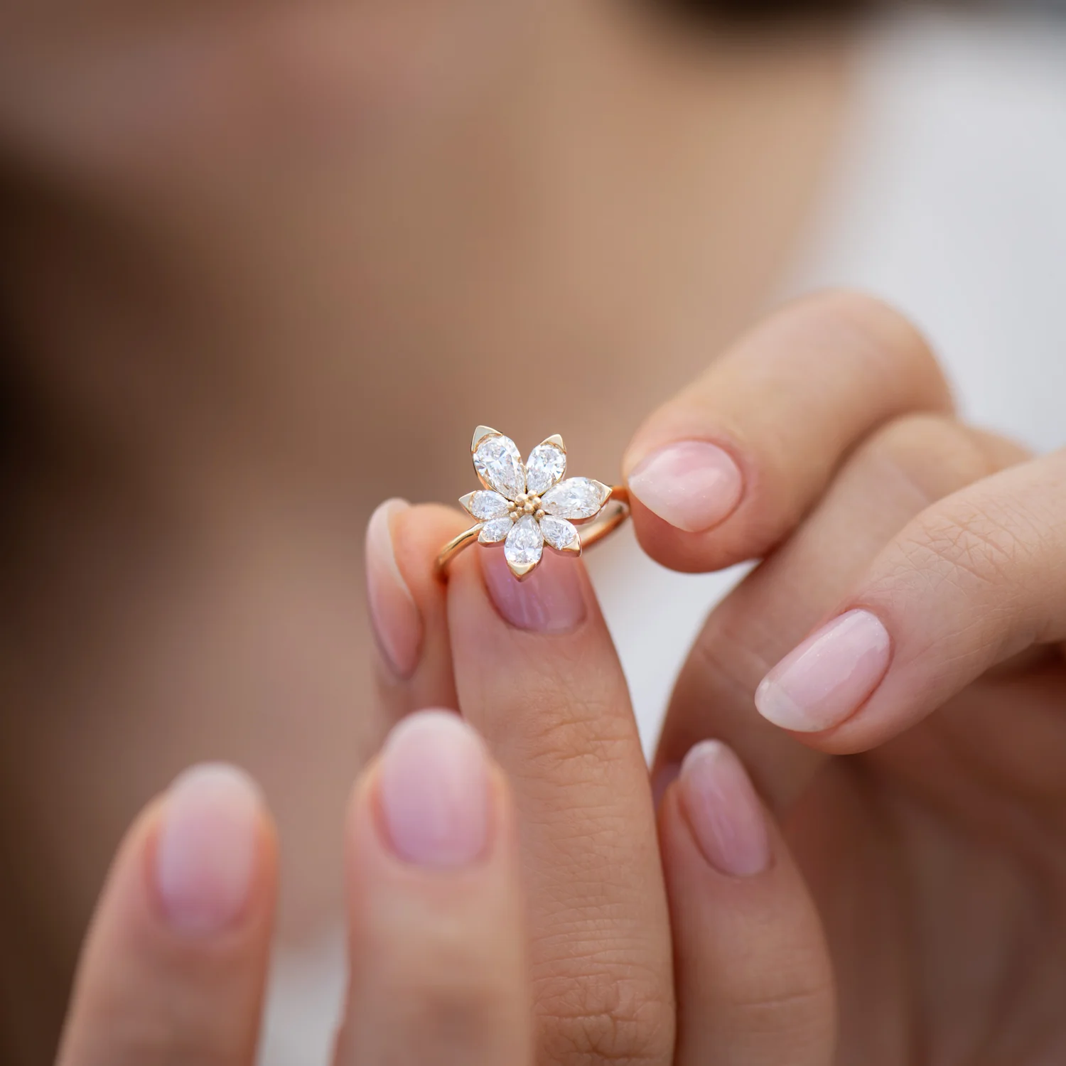 Asymmetric Blossom Engagement Ring with Pear Cut Diamonds - Image 5