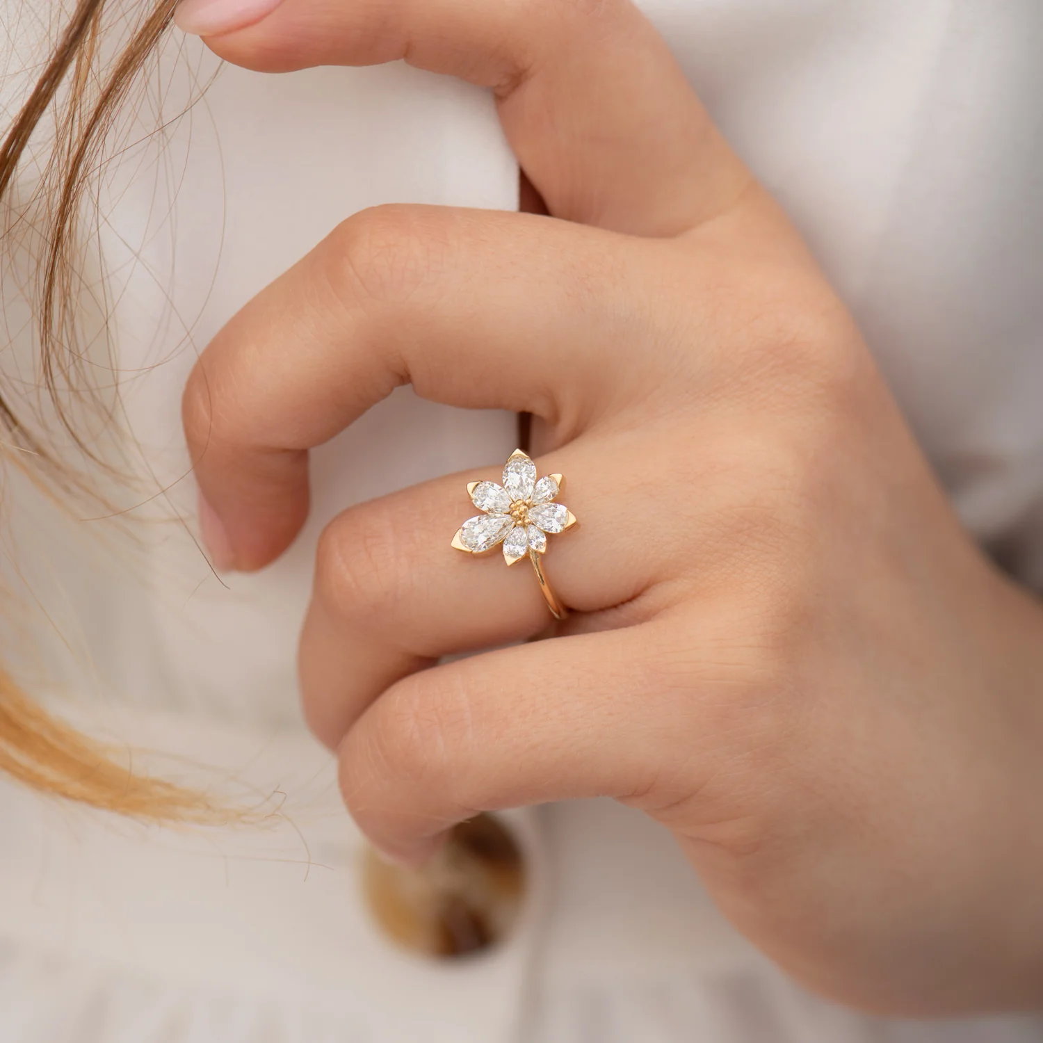 Asymmetric Blossom Engagement Ring with Pear Cut Diamonds - Image 6