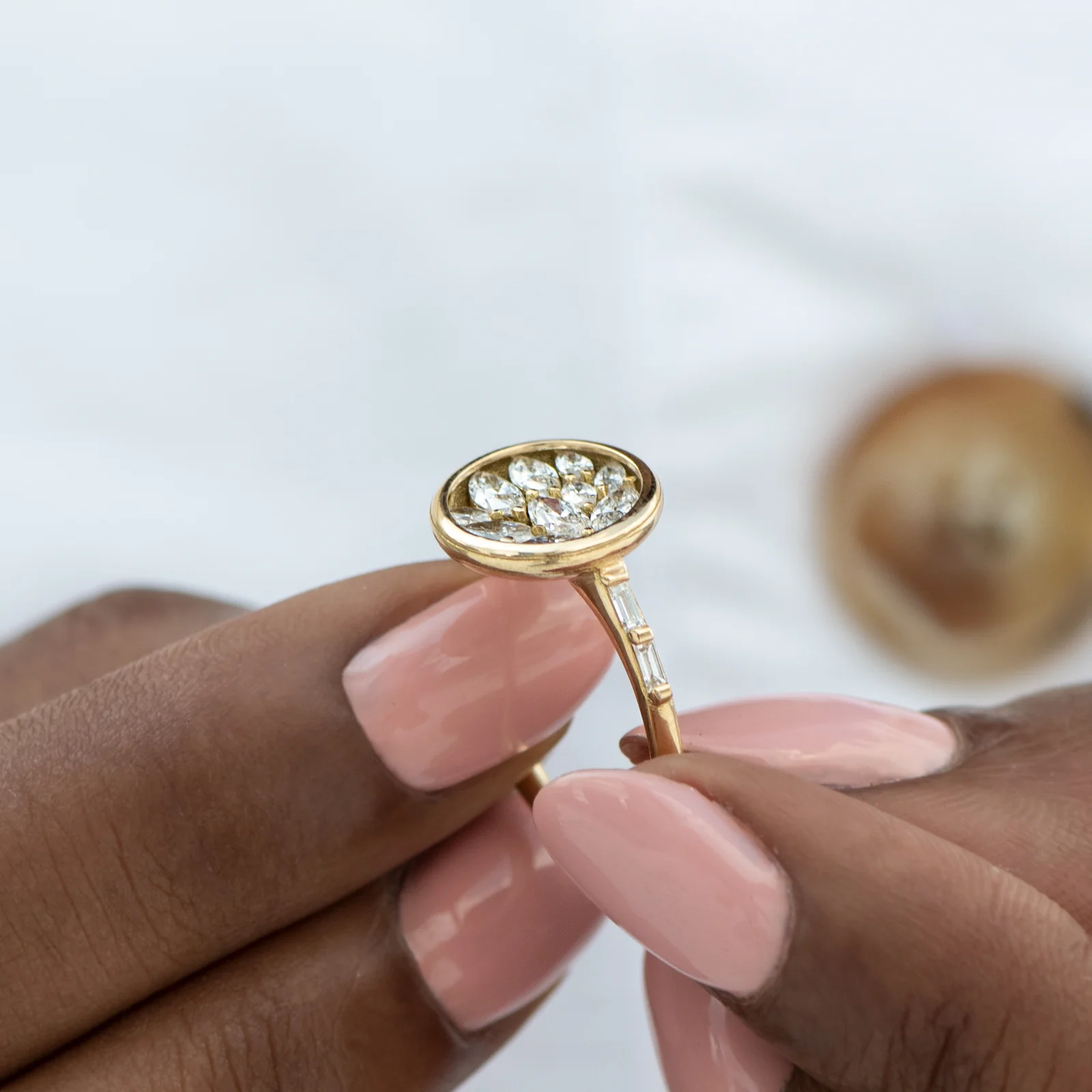 Cluster Engagement Ring with Marquise Diamond Petals - Image 4