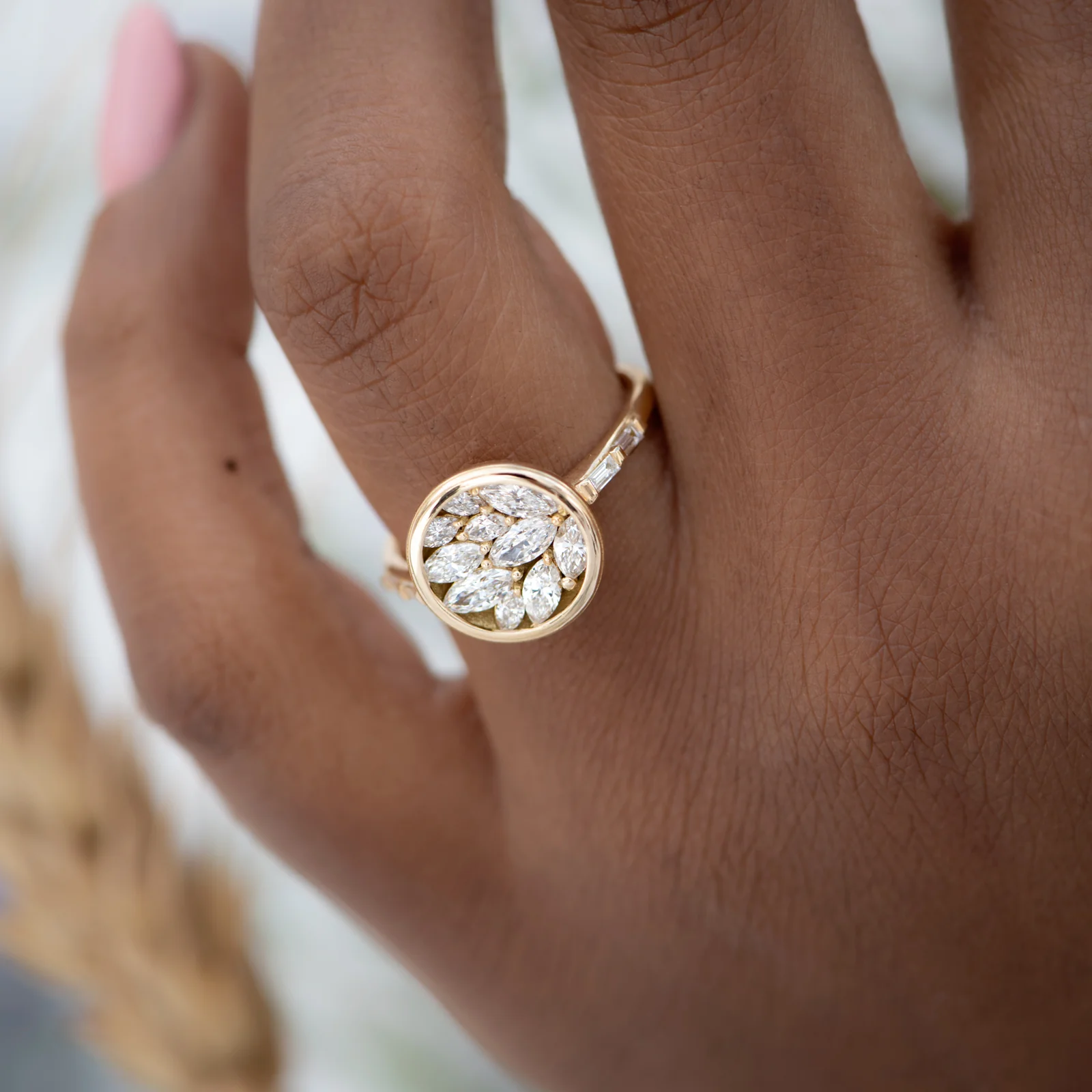 Cluster Engagement Ring with Marquise Diamond Petals - Image 6