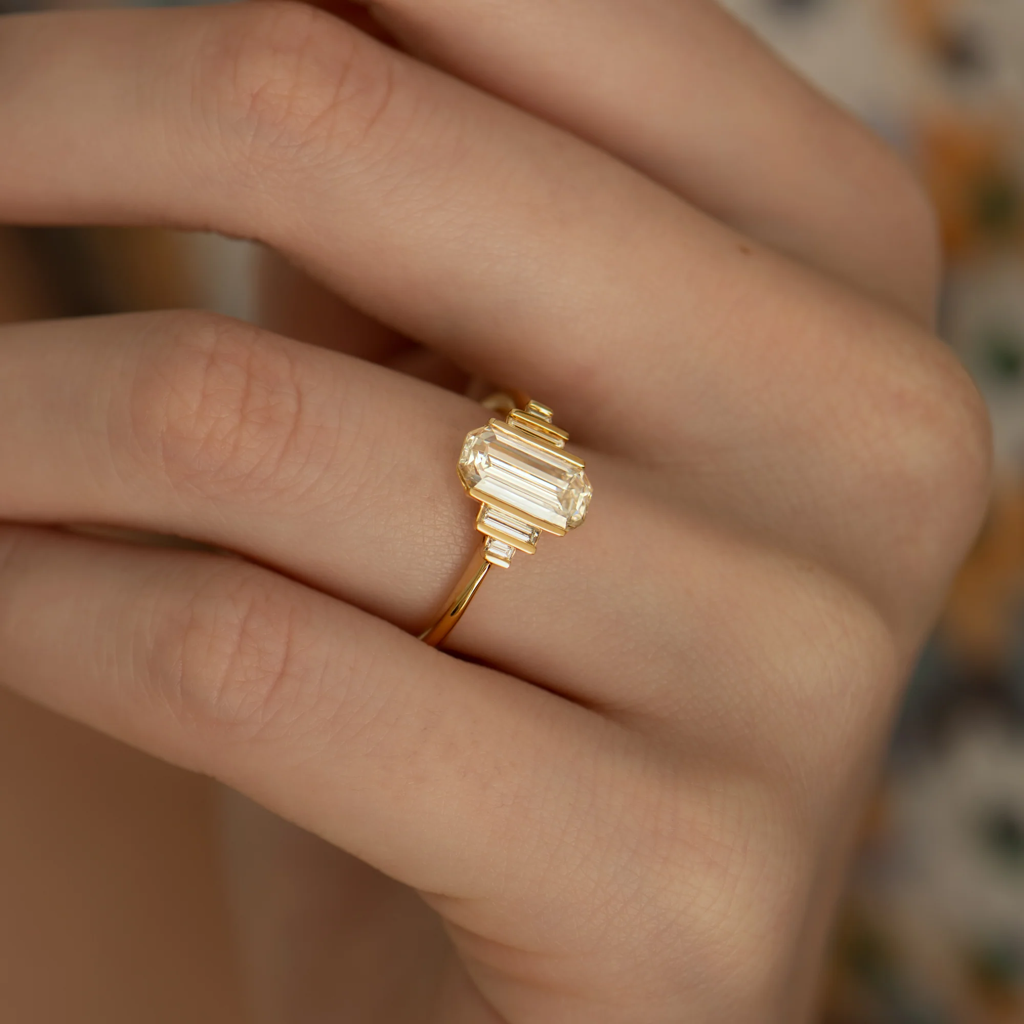 Geometric Emerald Cut Diamond Engagement Ring - Image 2