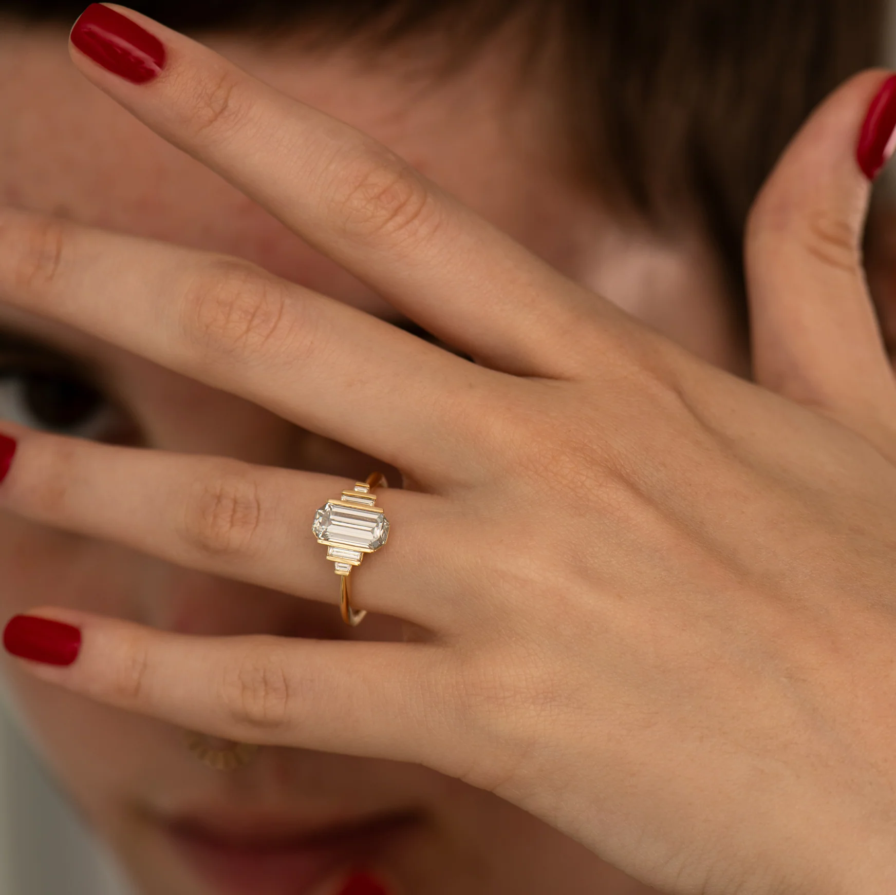 Geometric Emerald Cut Diamond Engagement Ring - Image 3