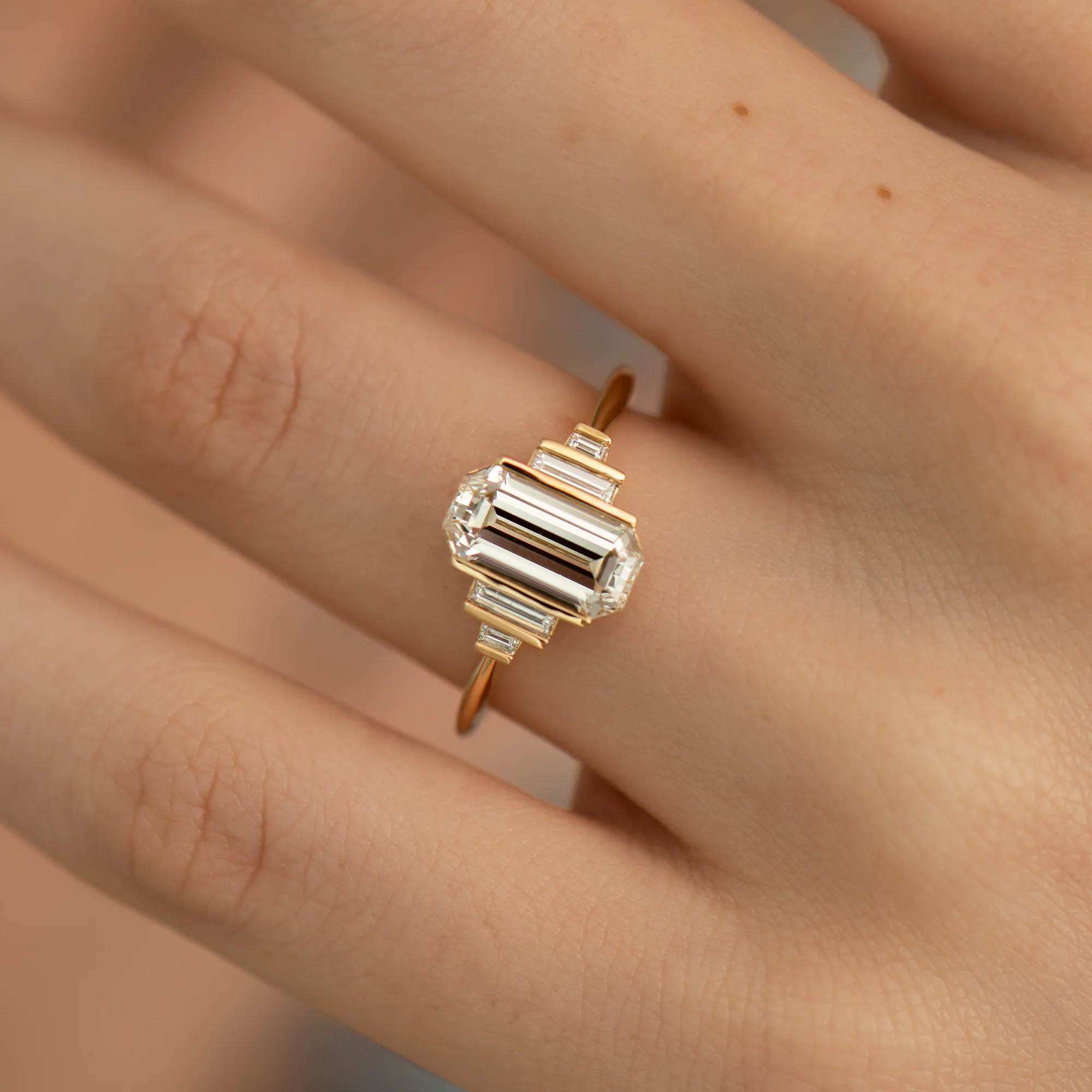 Geometric Emerald Cut Diamond Engagement Ring - Image 4