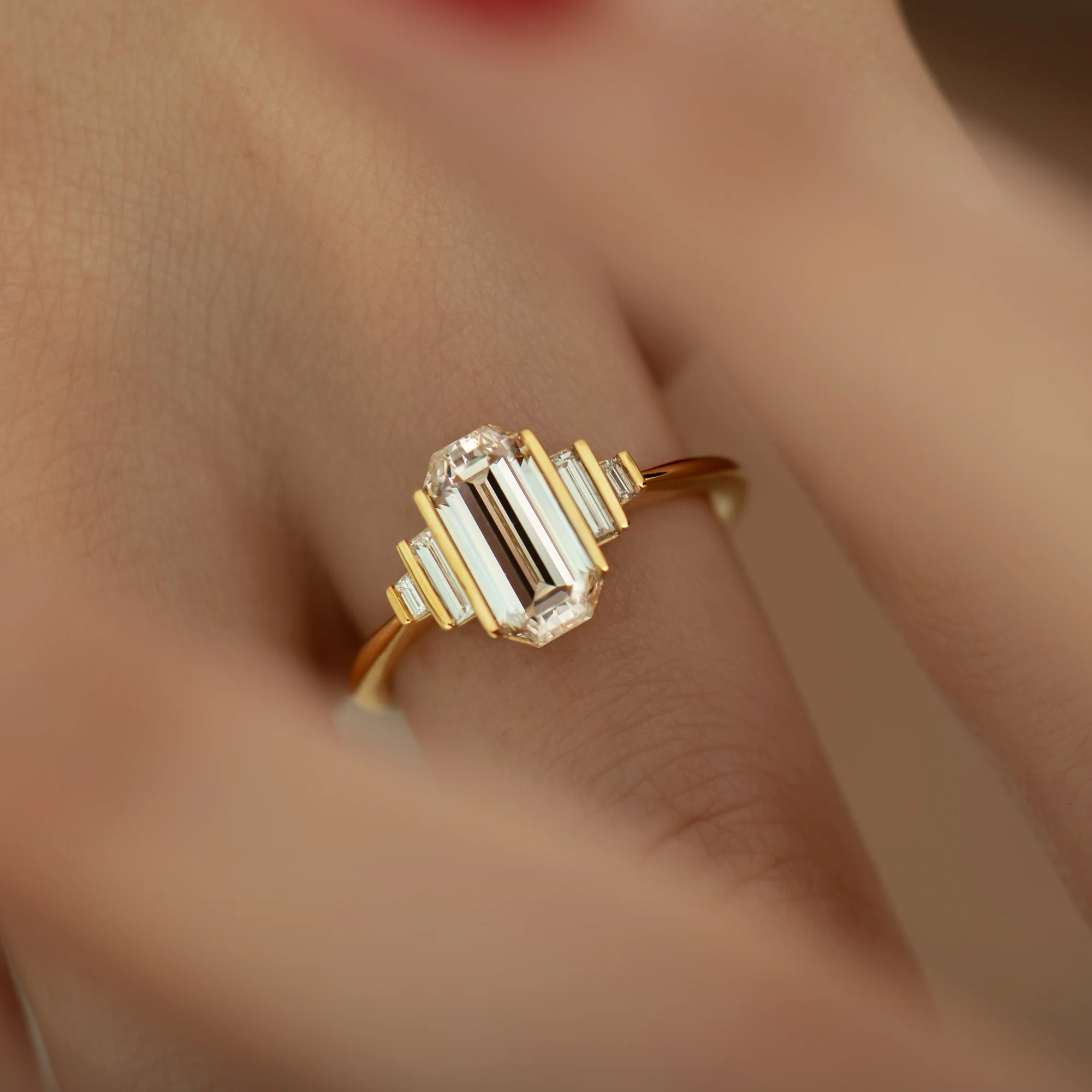 Geometric Emerald Cut Diamond Engagement Ring - Image 5