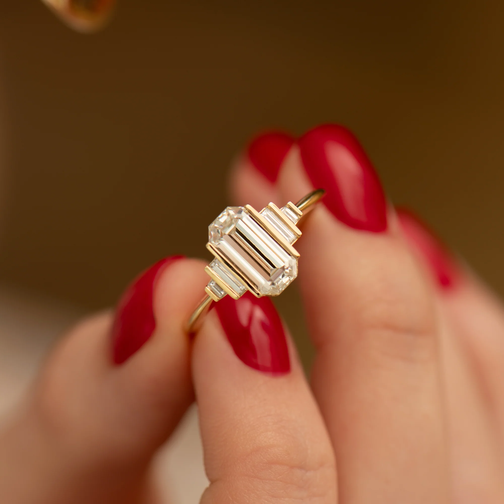 Geometric Emerald Cut Diamond Engagement Ring - Image 6