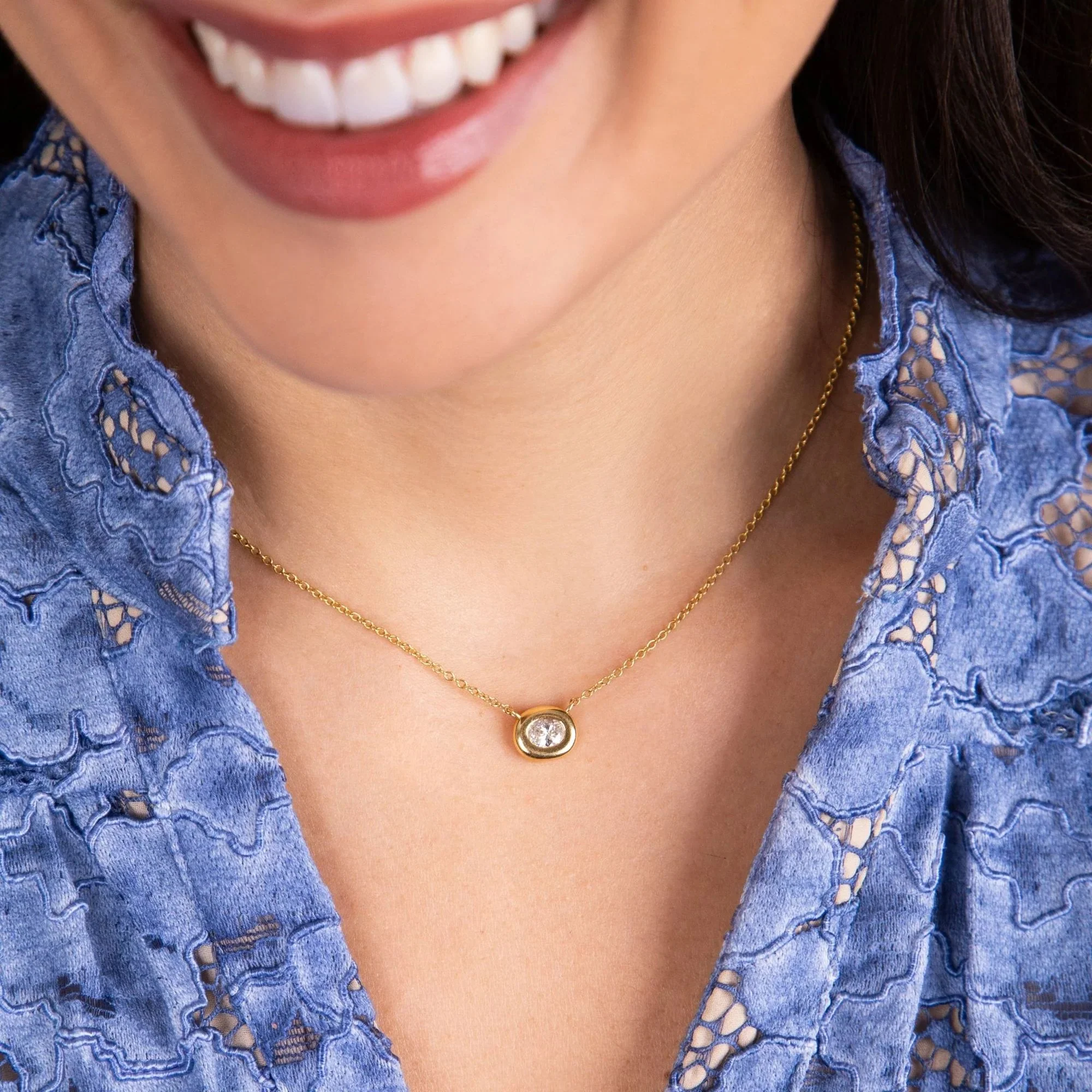 Bezel Set Oval Diamond Necklace - Image 2