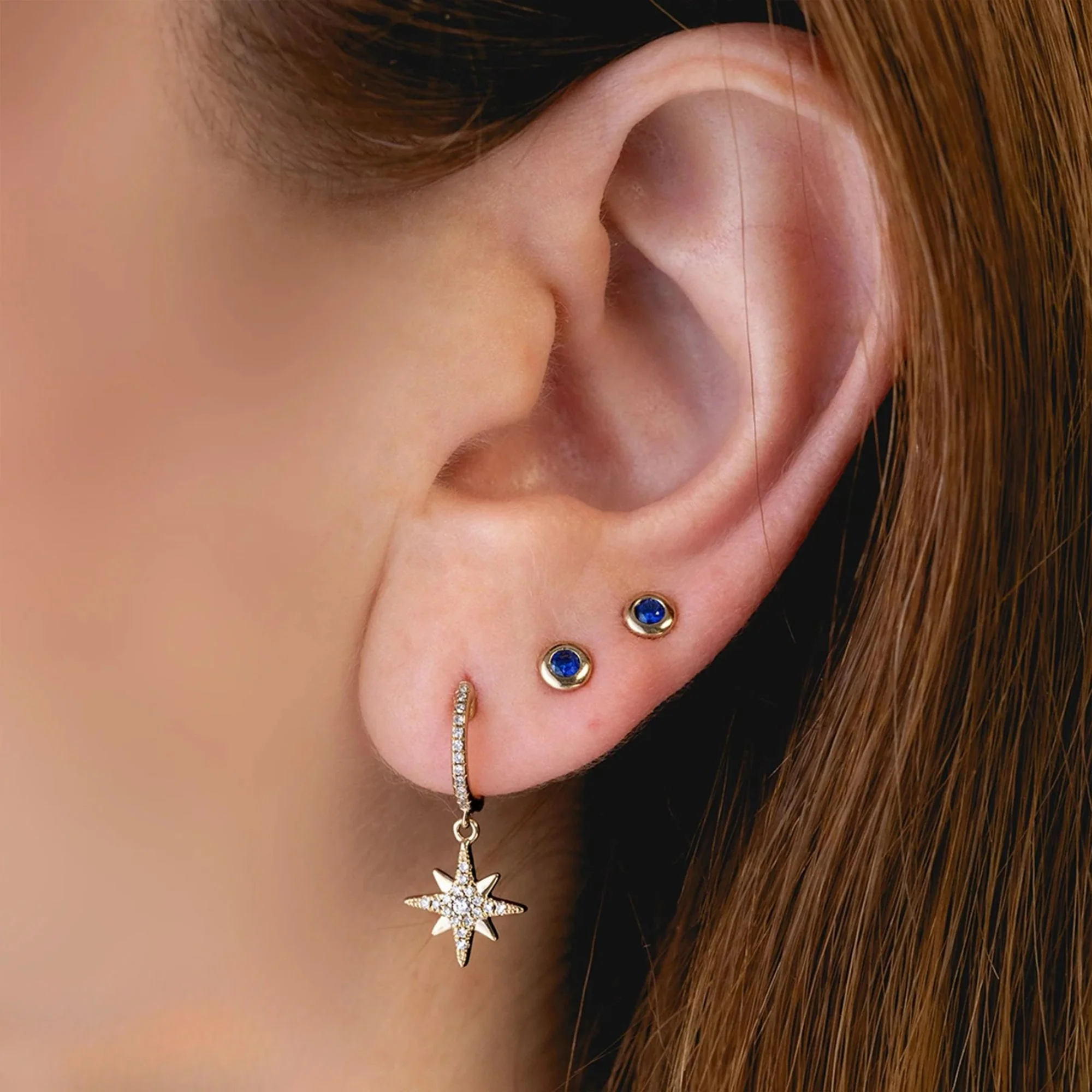 Blue Sapphire Bezel Set Stud Earrings - Image 2