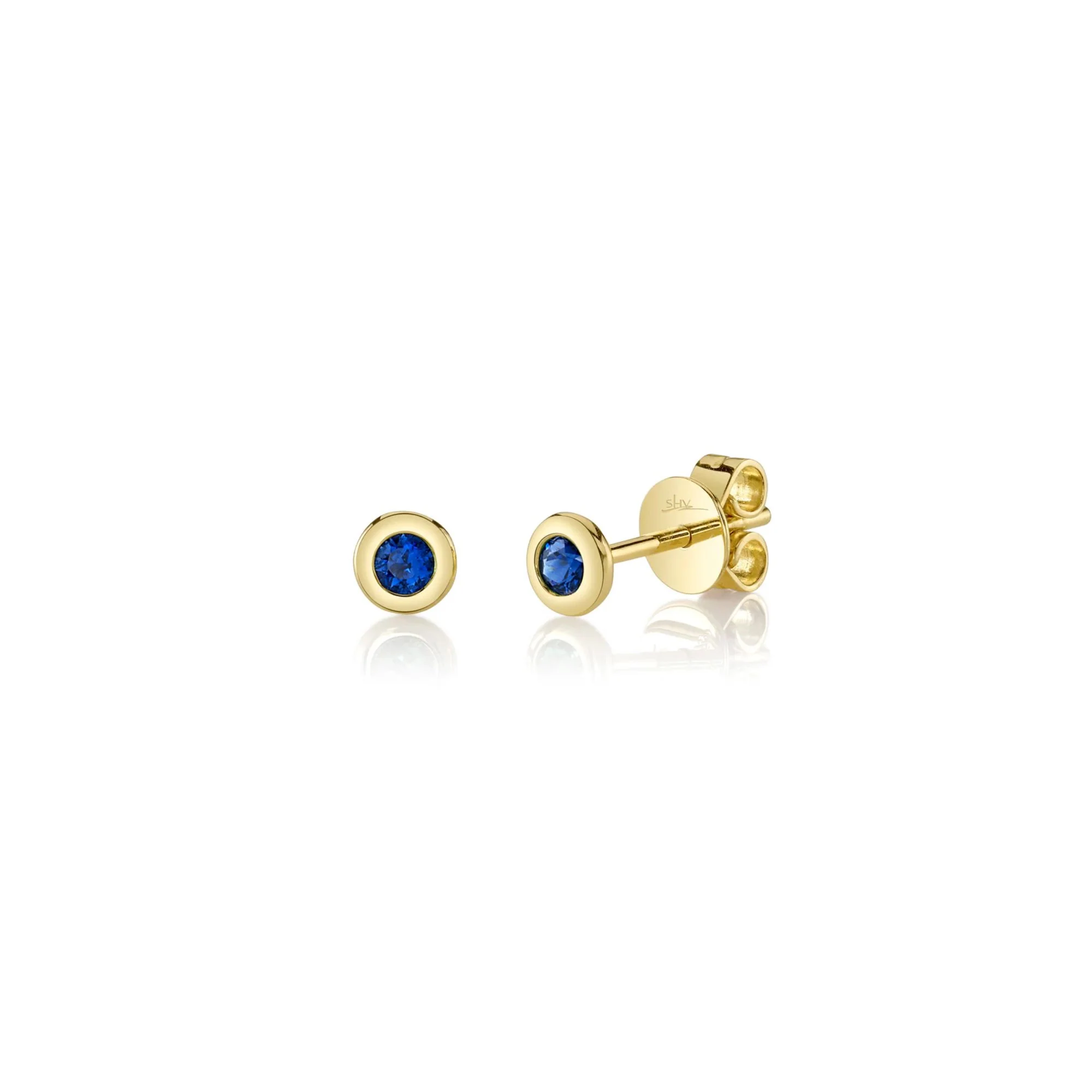 Blue Sapphire Bezel Set Stud Earrings - Image 3