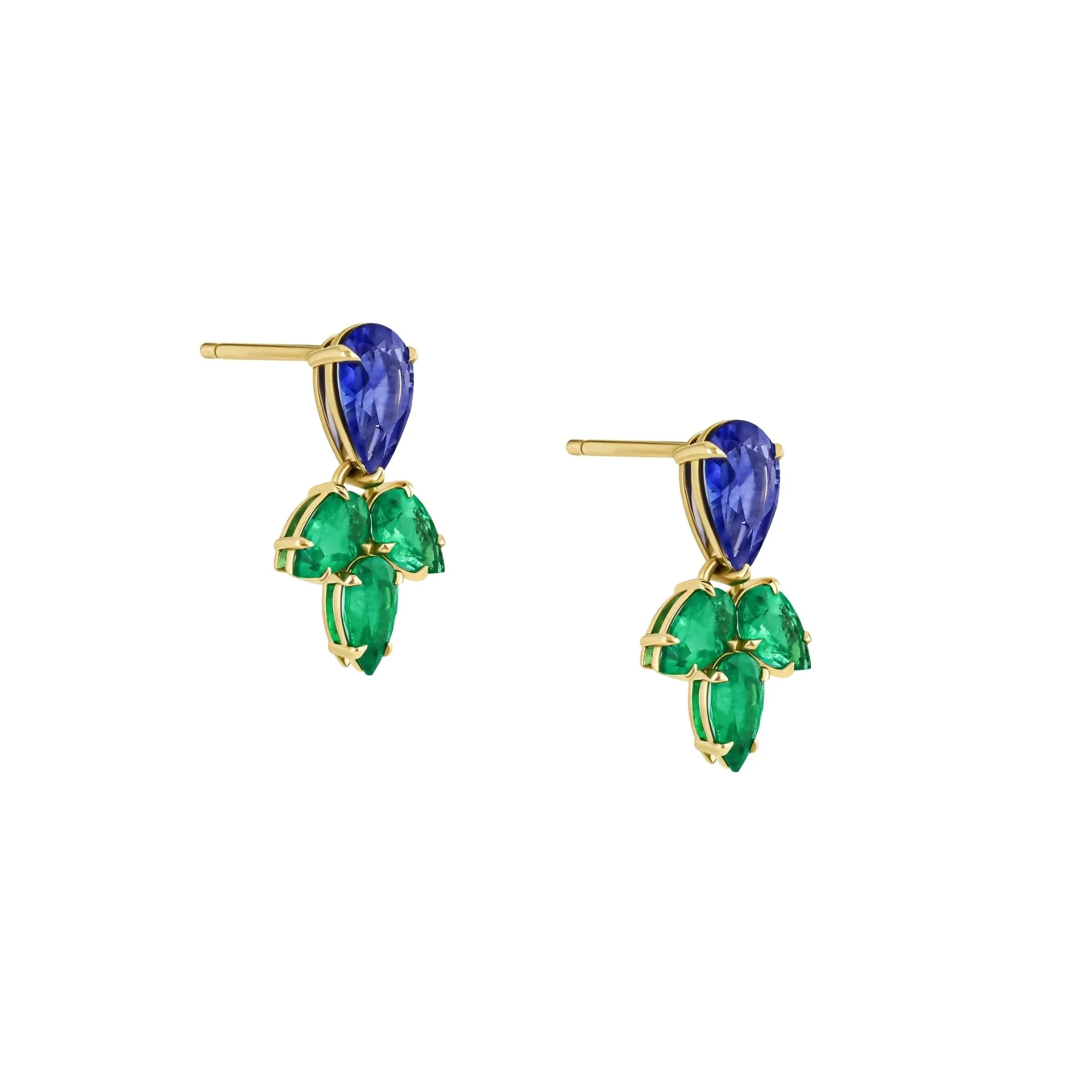 Blue Sapphire & Emerald Pear Drop Earrings - Image 3