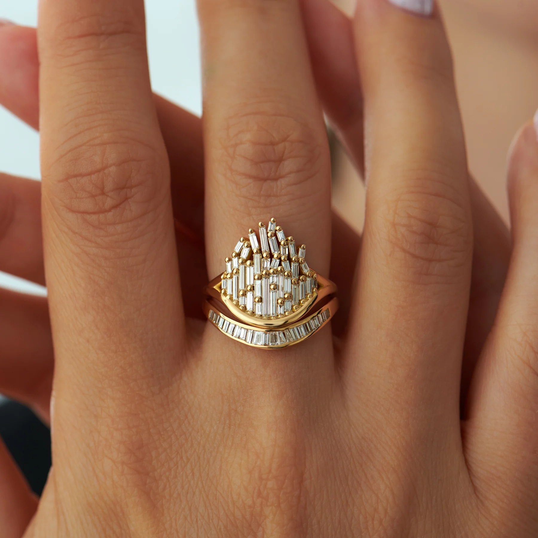 Curved Baguette Diamond Wedding Ring - Image 3