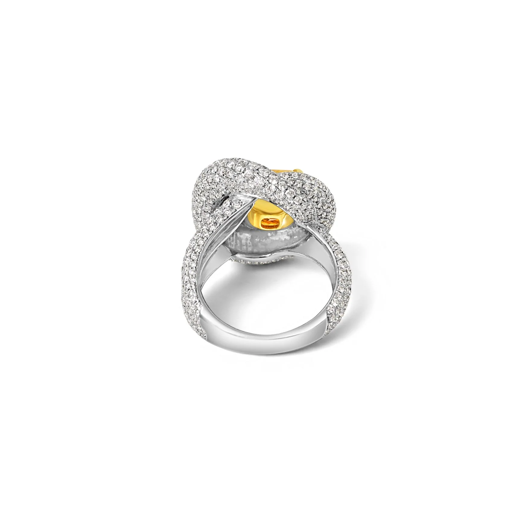 Cushion-Cut Yellow Diamond Ring with Sculpted Pavé Halo - Image 3