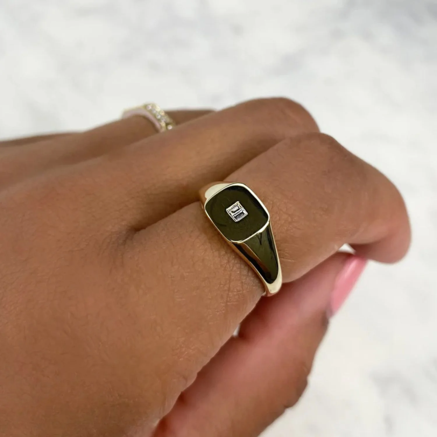 Diamond Baguette Signet Ring - Image 3