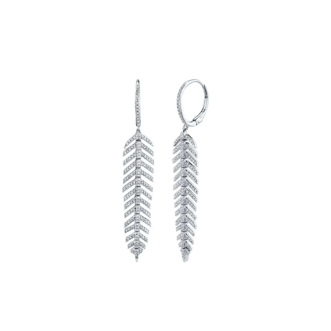 Diamond Feather Drop Earrings - Image 3