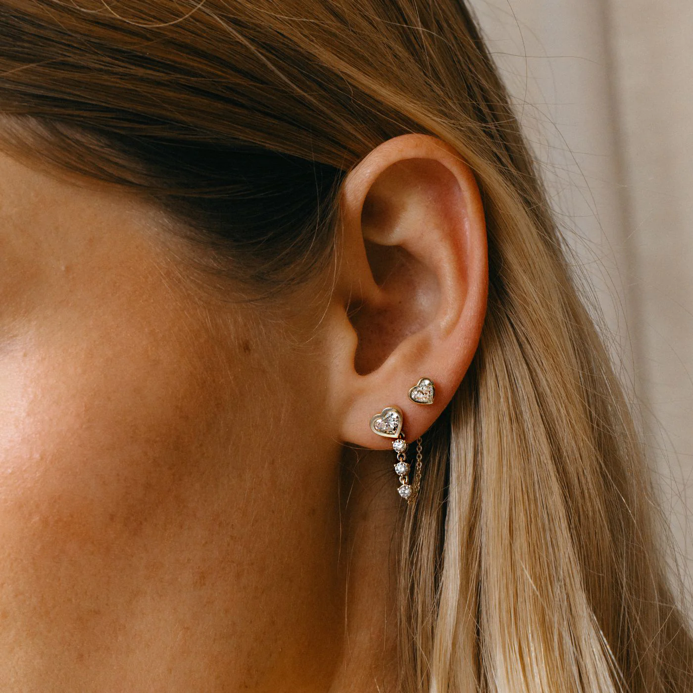 Diamond Heart Dangle Chain Earrings - Image 2