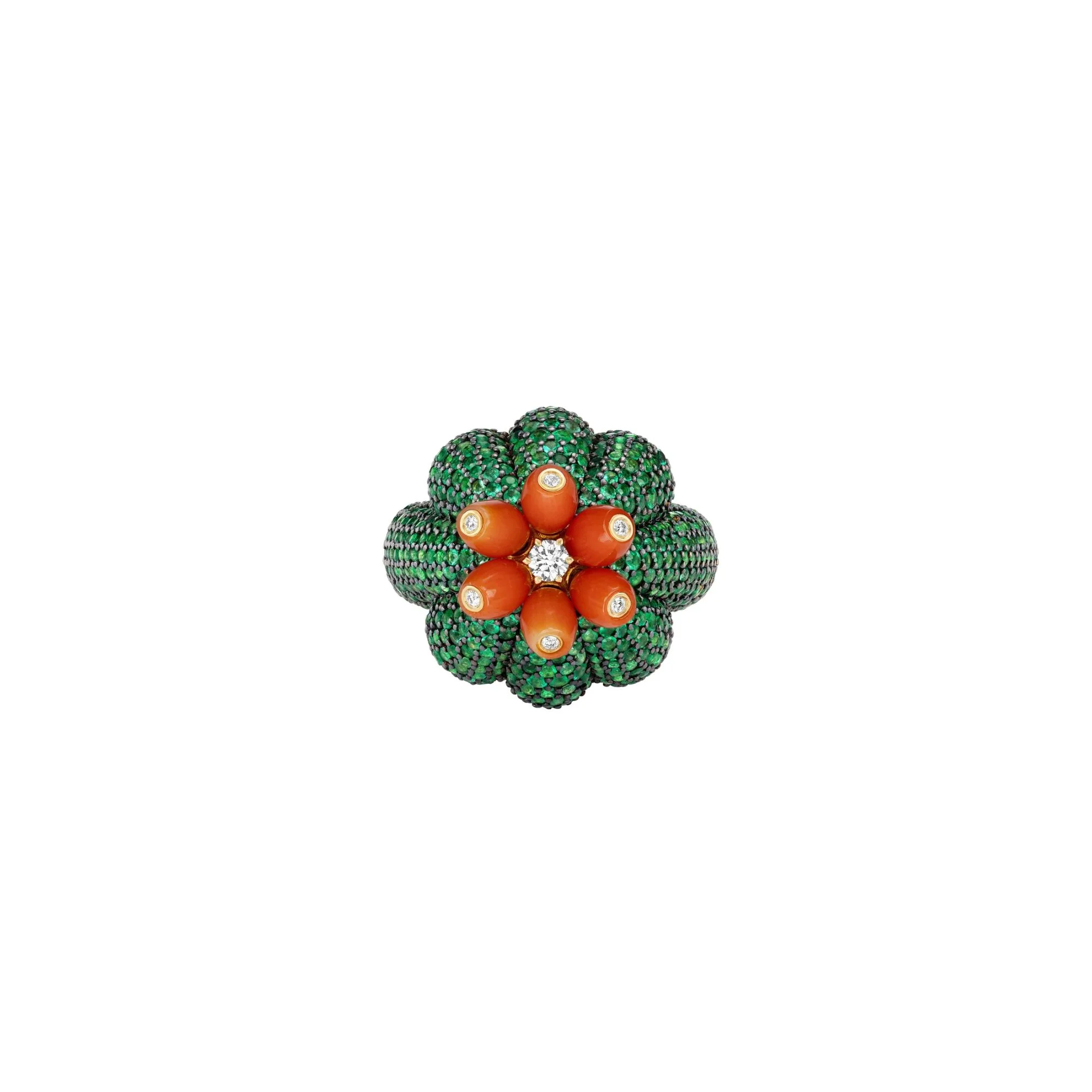 Emerald & Coral Cactus Flower Ring - Image 3