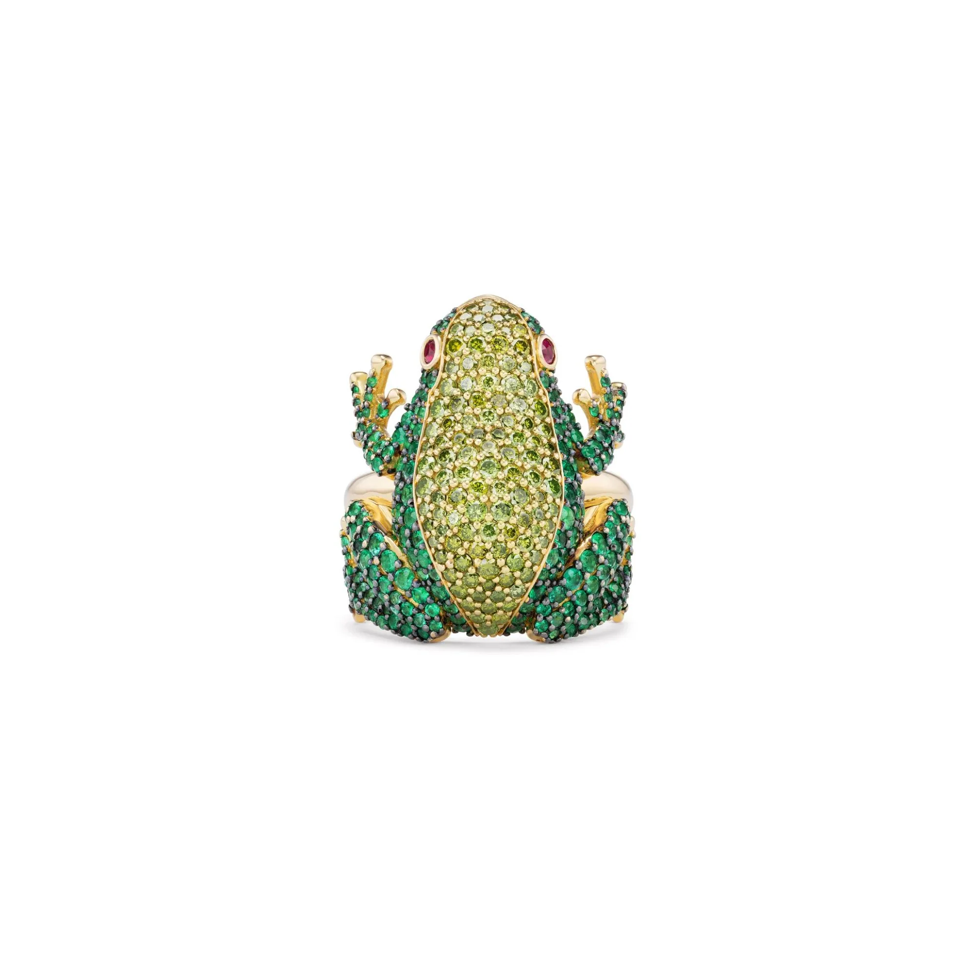 Emerald, Green Diamond, & Ruby Frog Ring - Image 3