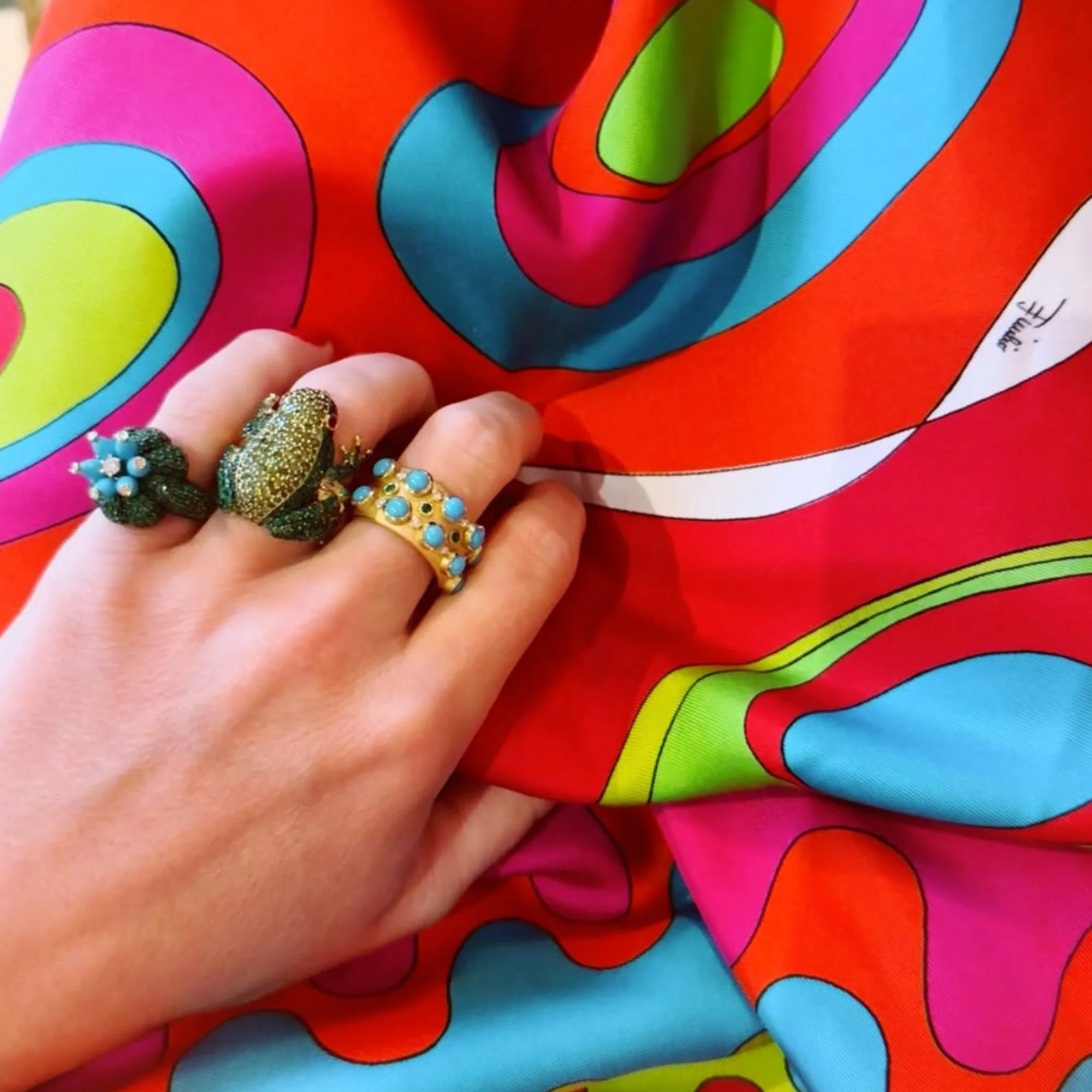 Emerald, Green Diamond, & Ruby Frog Ring - Image 4
