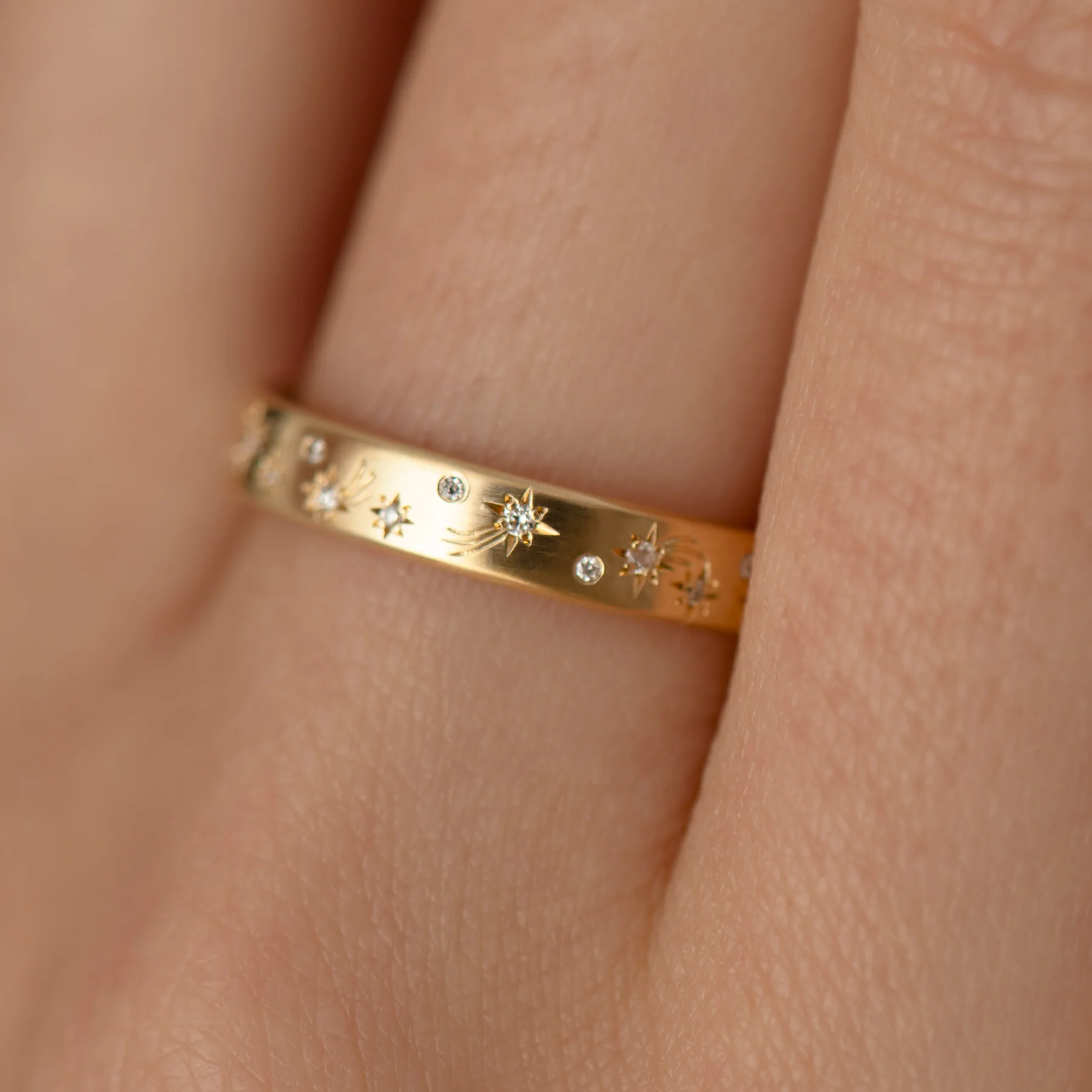 Engraved Shooting Star Diamond Wedding Band - Image 2