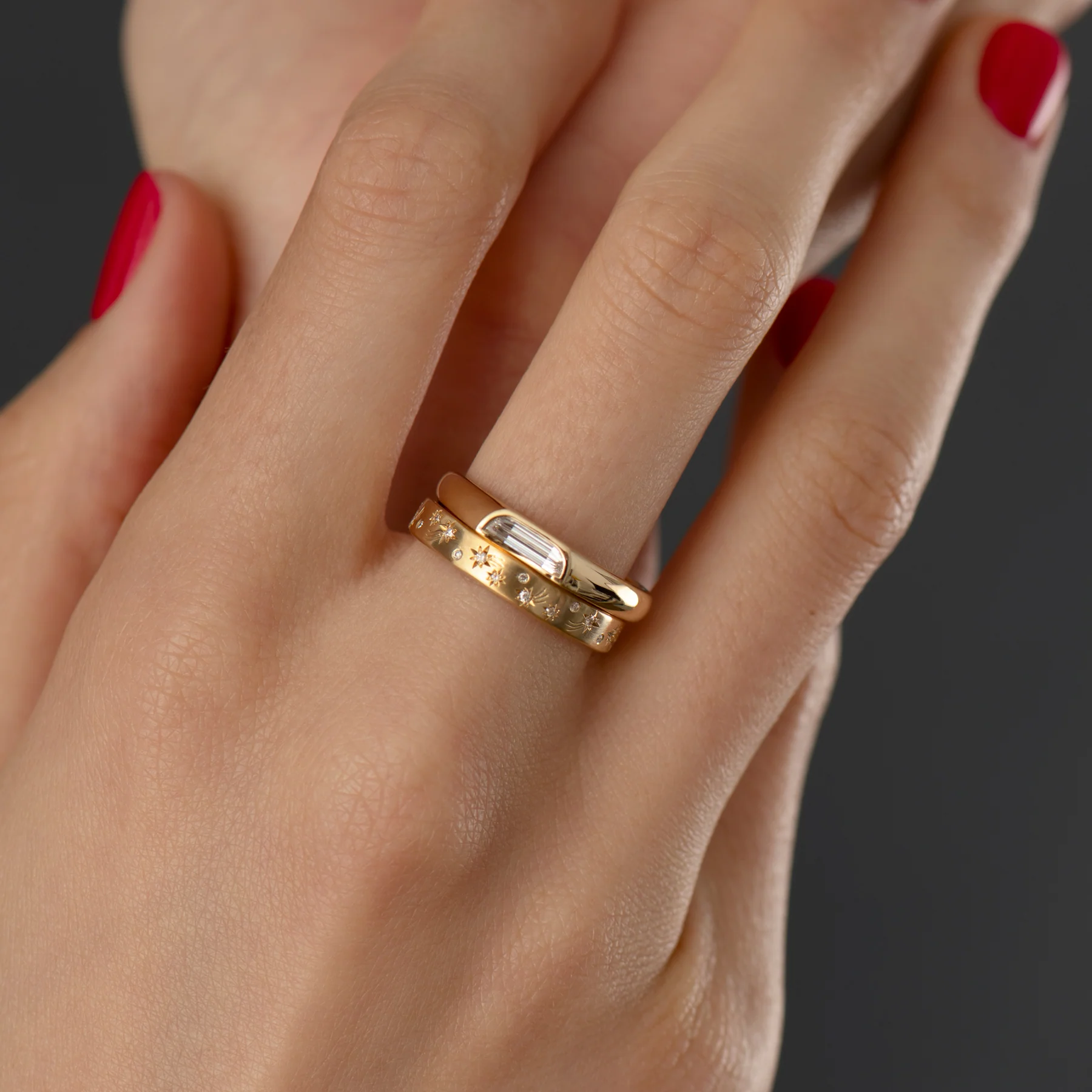 Engraved Shooting Star Diamond Wedding Band - Image 3