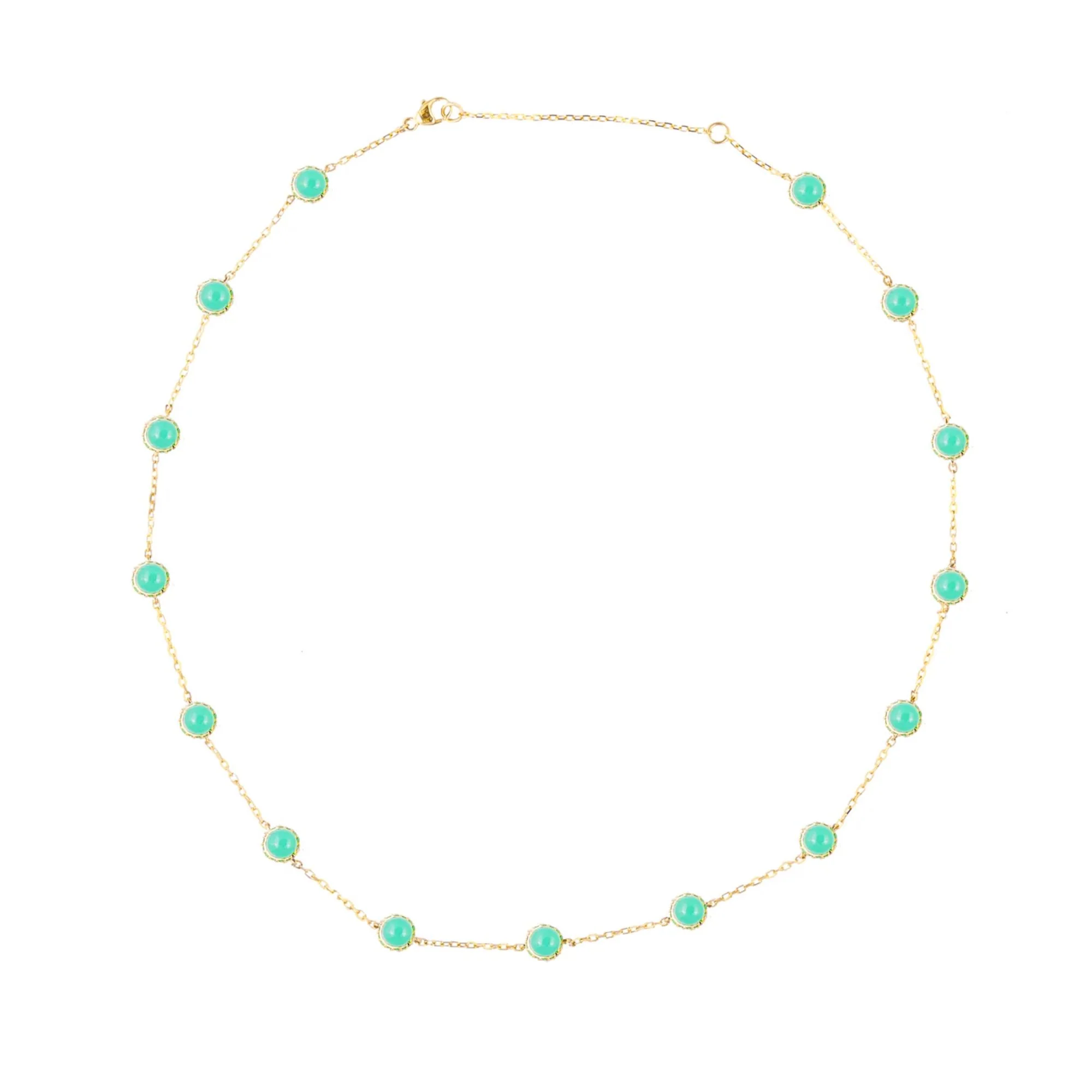 Found Cabochon Chrysoprase & Tsavorite Station Necklace - Image 3