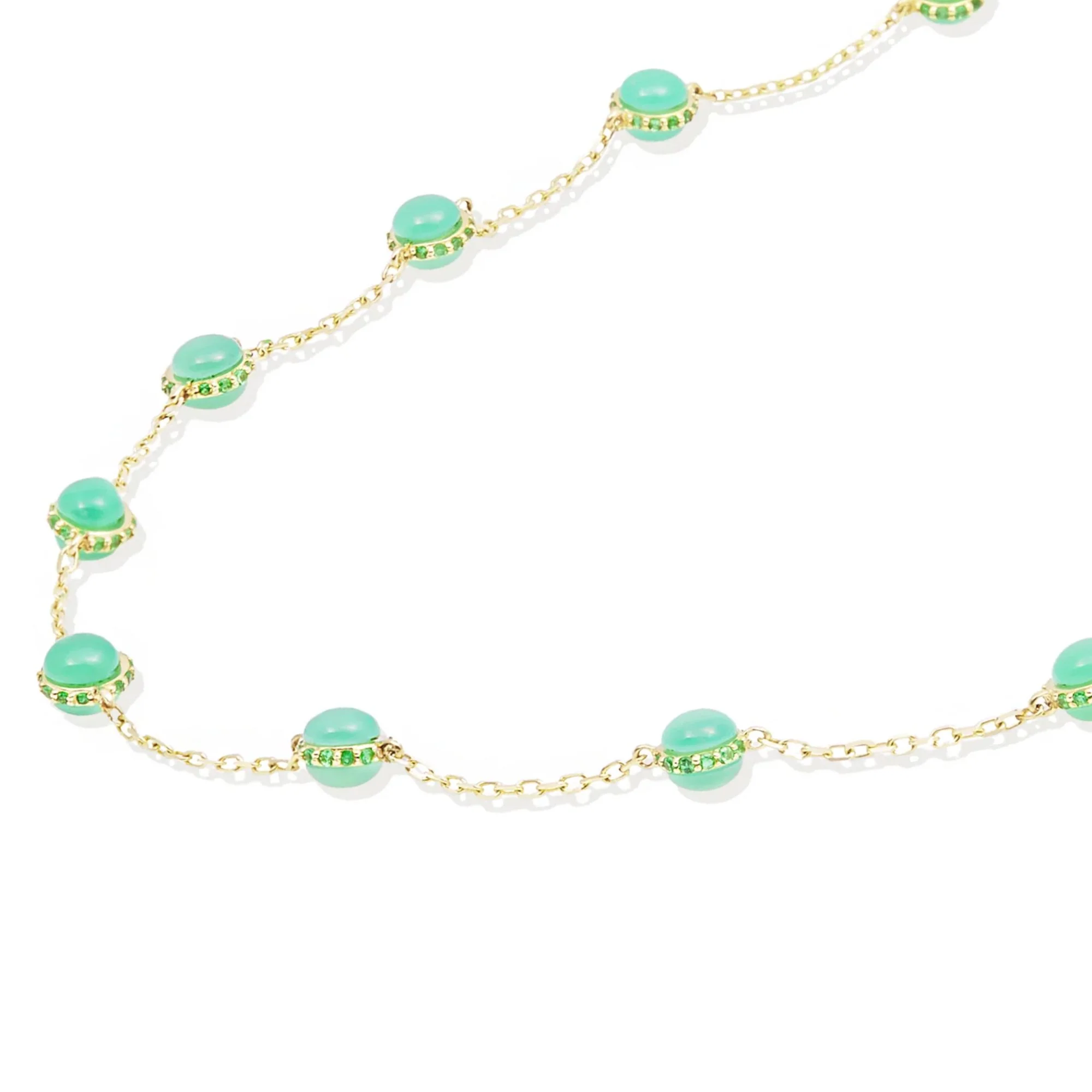 Found Cabochon Chrysoprase & Tsavorite Station Necklace - Image 4