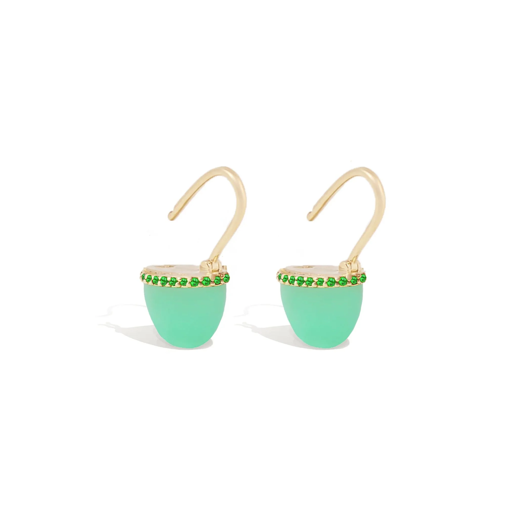Found Cap Chrysoprase & Tsavorite Huggie Earrings - Image 3