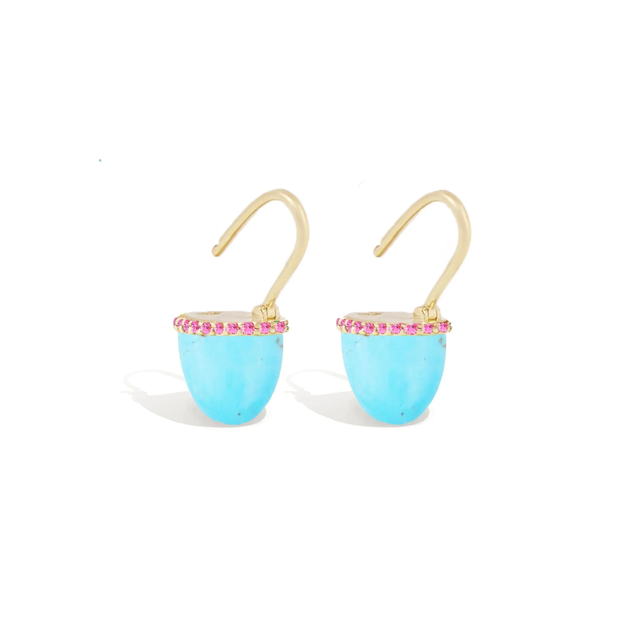 Found Cap Turquoise & Pink Sapphire Huggie Earrings - Image 3