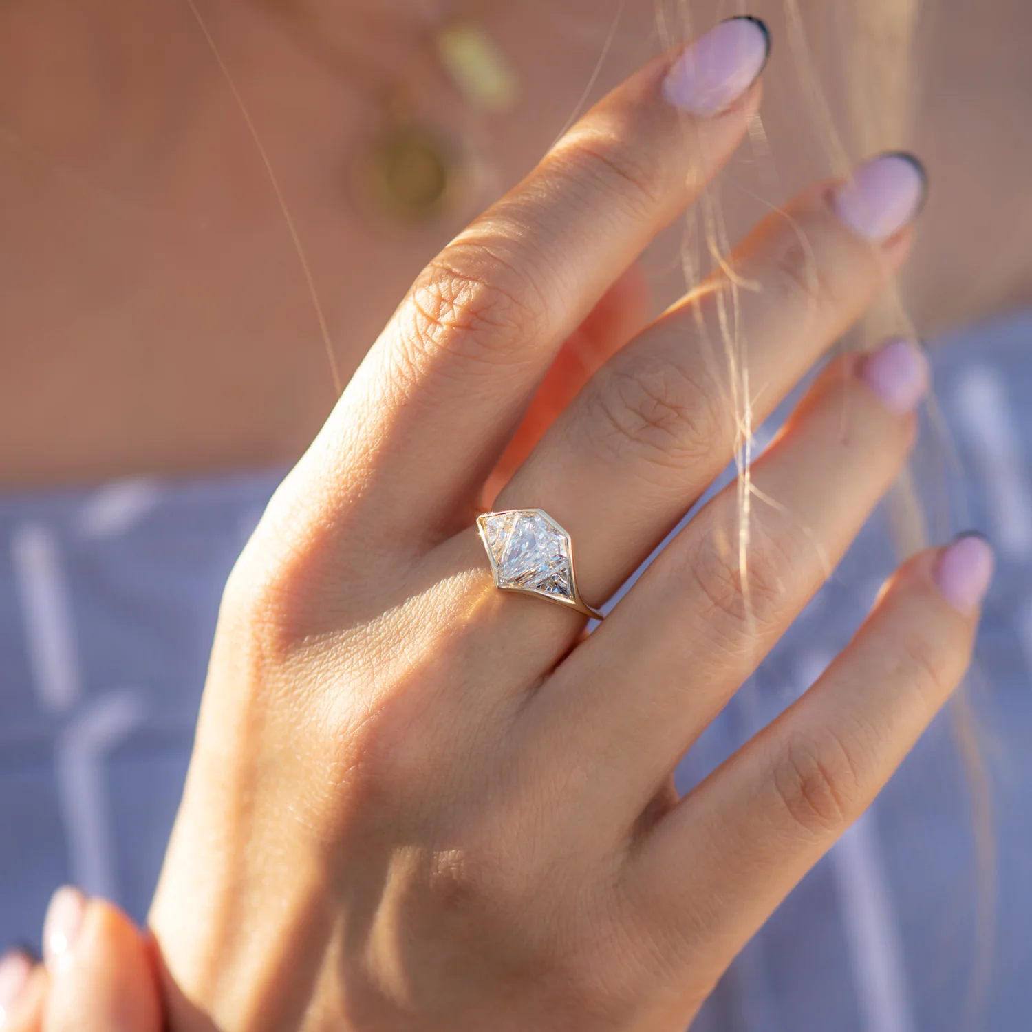 Geometric Emerald Cut Diamond Engagement Ring - Image 2