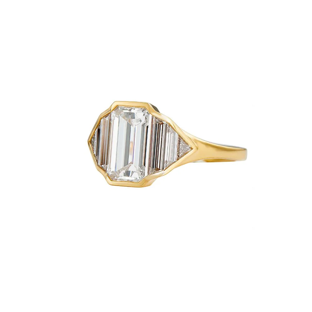 Geometric Emerald Cut Diamond Engagement Ring - Image 3