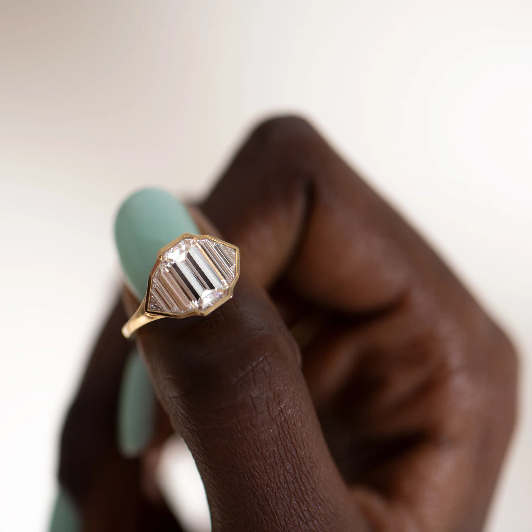 Geometric Emerald Cut Diamond Engagement Ring - Image 4