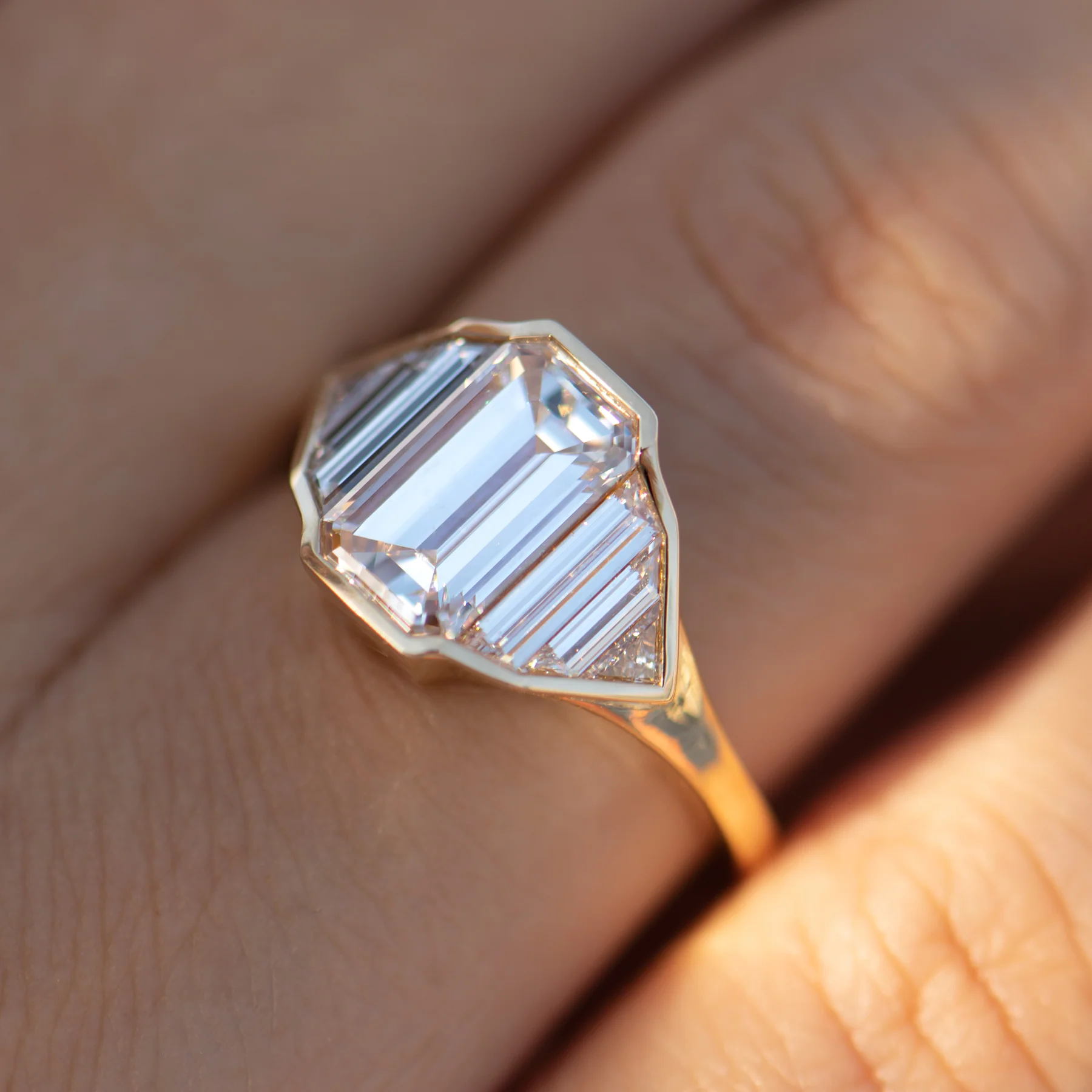 Geometric Emerald Cut Diamond Engagement Ring - Image 5