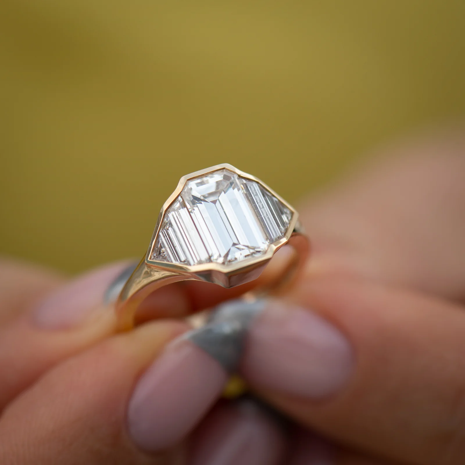 Geometric Emerald Cut Diamond Engagement Ring - Image 6