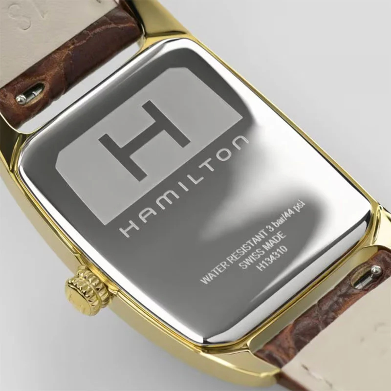 Hamilton American Classic Boulton Quartz 18kt Yellow Gold Brown Leather - Image 4