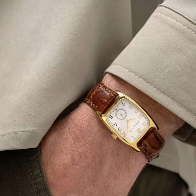 Hamilton American Classic Boulton Quartz 18kt Yellow Gold Brown Leather - Image 5