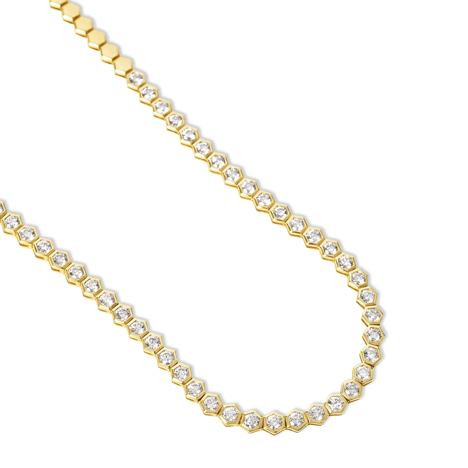 Hexagon Round Bezel-Set Diamond Tennis Necklace - Image 3