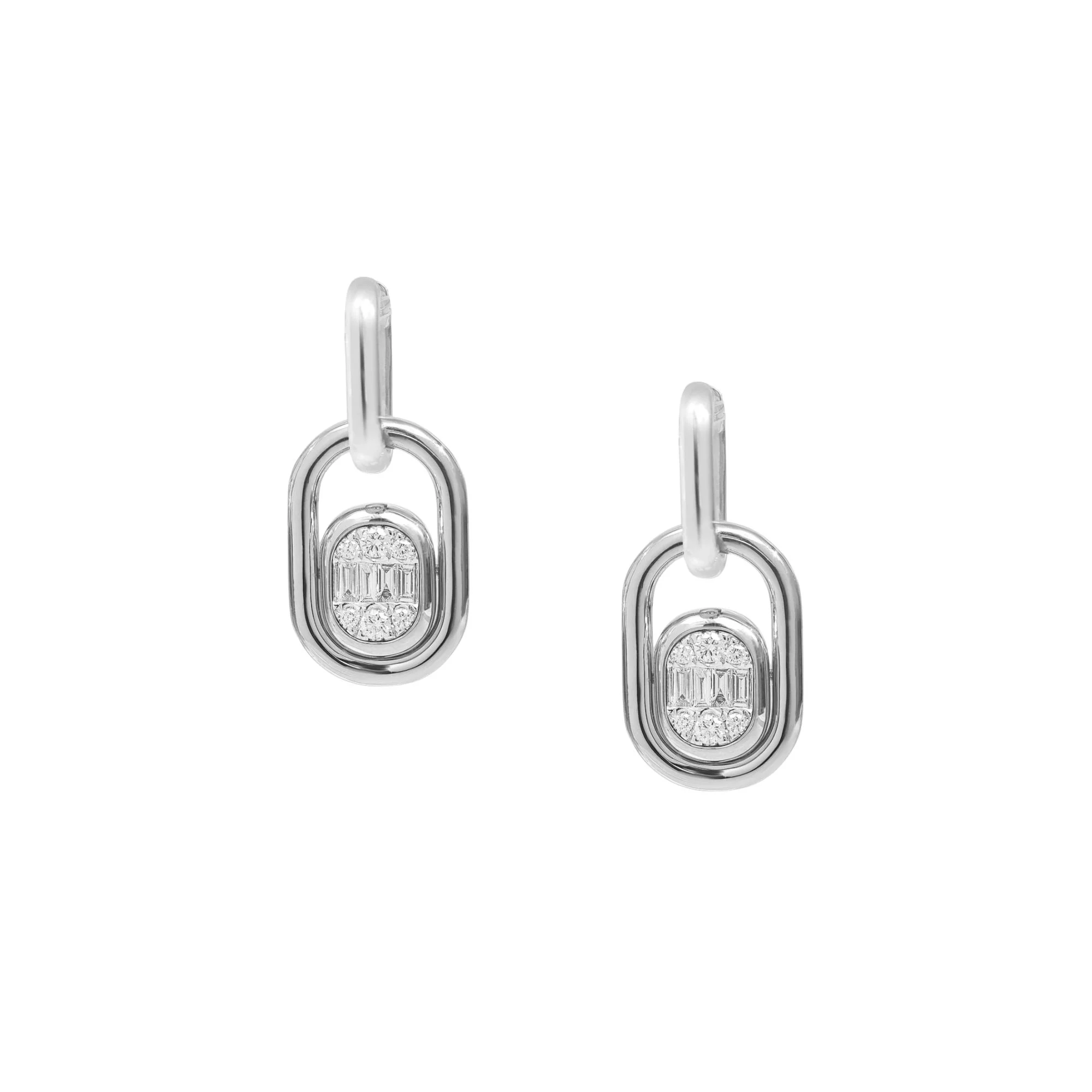 Illusion Set Baguette Diamond Link Earrings - Image 2