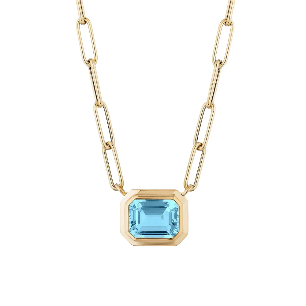 Manhattan Emerald-Cut Blue Topaz Paperclip Necklace - Image 2