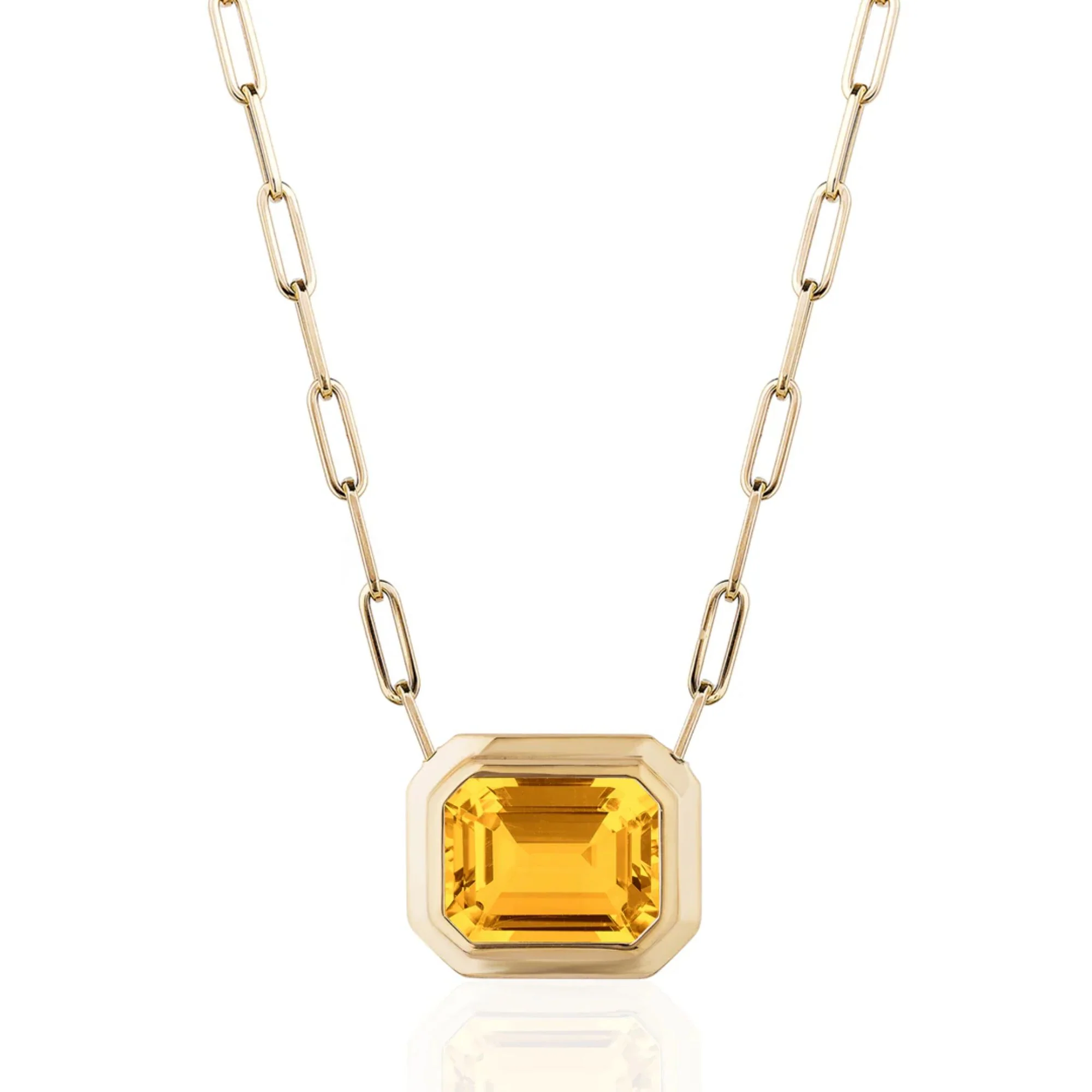 Manhattan Emerald-Cut Citrine Paperclip Necklace - Image 2
