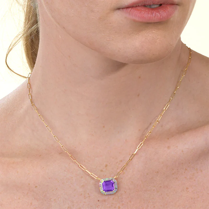 Manhattan Emerald-Cut Amethyst Paperclip Necklace - Image 2